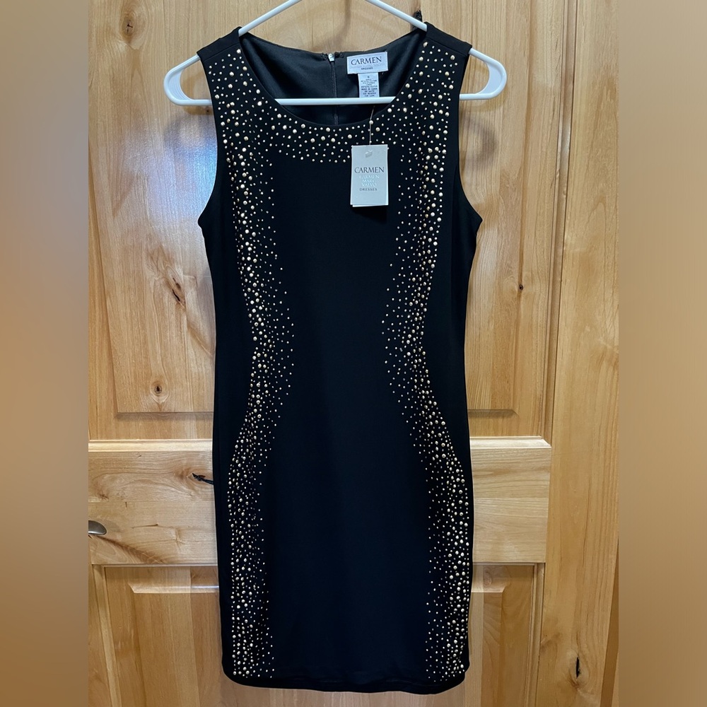 Carmen Marc Valvo Black Jersey Sleeveless Embellished Dress: Size S, NWT